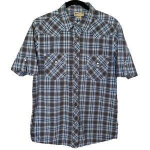VTG Roebuck Co Shirt Men's Medium Pearl Snap Western Cowboy Plaid Ranch Country